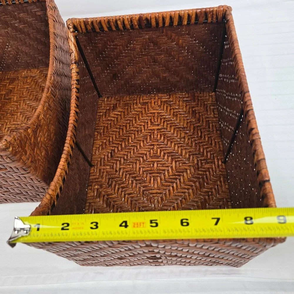 Set of 2 Woven Wicker Storage Baskets Brown Chevron Sloped‎ Farmhouse Organizer